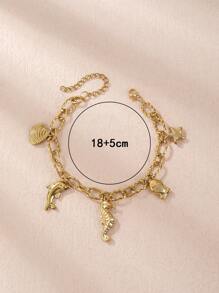 1 件时尚不锈钢心形与海洋串饰手链 - 金色 - 查看 8