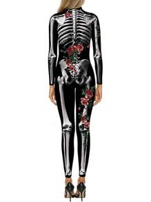 Halloween Decor ALBIZIA Women's Skull Skeleton Halloween Costume Jumpsuit Bodysuit Cosplay Bodysuit Outfit