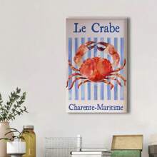 Framed Le Crabe Print, Blue Nautical, Aesthetic Kitchen Decor, French Seafood Poster, Dinner Party, Vintage Style, Retro Food Print, Lobster Crab.Home Living Room Office Wall Decor, Perfect Gift And Wall Decoration, Room Decor, Wall Art Decor, Wall Decor, Living Room.