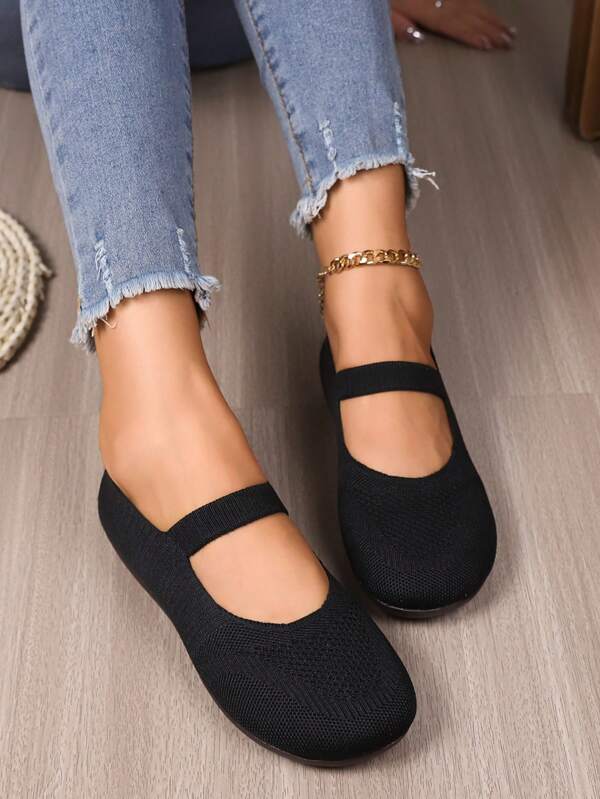 New Breathable Mesh Soft Bottom Flat Casual Round Toe Black Loafers Work Shoes, Comfortable Flats For Pregnant Women