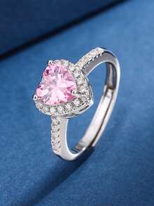 1pc Minimalist Cubic Zirconia Adjustable Ring, Suitable For Girls, Everyday And Wedding Wear - Silver - View 3