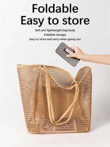 Bolso de malla de nailon para viajes a la playa, bolso de mano y de hombro casual, plegable para mujeres, adecuado para la playa, picnics y vacaciones, disponible en varios colores