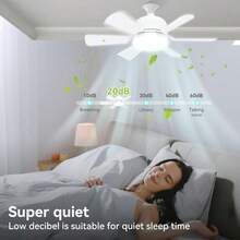 1pc White 15.8" Round Ceiling Fan With Light - 3-Speed Adjustable, Memory Dimmable LED, Mute Motor, Color/Timer Settings, Remote Control, USB-Powered For Bedroom, Kitchen, Balcony, Garage - White Six Leaf Fan Light - View 5