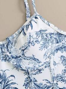 One Piece Bathing Suit For Women With Beach Cover Up Wrap Skirt Swimsuit  Retro Floral Print Bikini Set - Xanh và trắng - Xem 4