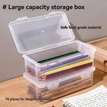 Desktop Ultra Large Capacity Transparent Storage Box, Colored Pen, Pencil Drawing Pen Holder, Student Stationery Box, Creative And Simple Pencil Box, Pen Box, Desktop Essential Storage Artifact
