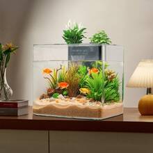 Fish Tank Aquarium, 3.5 Gallon Arch Ultra-Clear GPPS Starter Smart Tank Adjustable 3 Color Lighting, Self Cleaning System Fishbowl For Freshwater & Saltwater Fish Home, Office, Or Pet Use - Xem 9