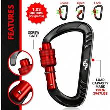 2 Pack Heavy Duty Auto Locking Wiregate Carabiner Clips, 12kN (2697 Lbs) Weight Capacity For Pets Camping Hammock Keychains, Red - Red - View 4
