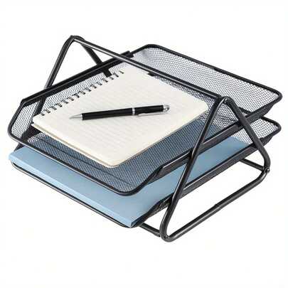 2 Tier Paper Tray Mesh Desk Organizer Office Desktop Document A4 File Desk Tidy Letter Filing Storage