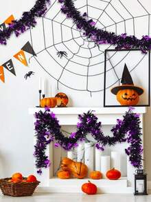 1pc Halloween Decoration Colorful Streamer, 2m Density Ribbon, Halloween Party Decor Pumpkin Ribbon, Bat Ghost Tinsel, Holiday Atmosphere Background - Multicolor - View 3