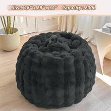 Fluffy Faux Rabbit Fur Bean Bag Chair Cover(No Filler) , Soft Stuffed Fuzzy Animal Storage Bubble Bean Bag Home Decoration, Comfy Shaggy Furry Beanbag Cover Teens Adults, Dark Grey