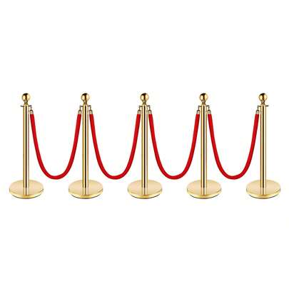 Barriera in acciaio inox con corda di demarcazione, testa sferica, corde di velluto rosso, colonna dorata, barriere di controllo della folla, palo di demarcazione dorato per teatri, matrimoni, musei e mostre, 3/4/5/6/7/8/10 pezzi