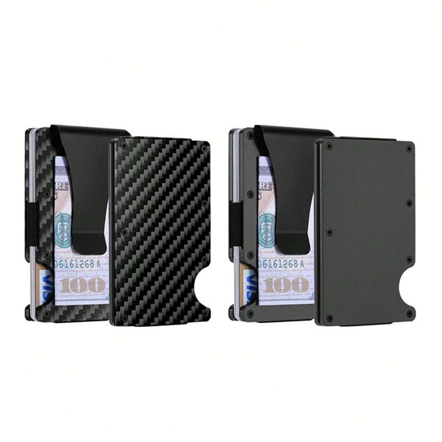1 Or 2-Pack: RFID Blocking Slim Credit Card Holder Wallet For Men – Minimalist, Scratch-Resistant, With Removable Money Clip | Modern, Durable, Everyday Carry - 碳和黑色 - 查看 1
