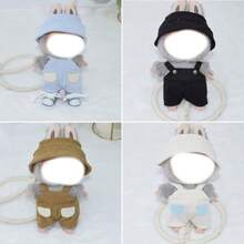 1pc 17cm Plush Doll Outfit With Hat, Suspender Pants, Doll Figurine, Bucket Hat Doll Accessory - Multicolor - View 1