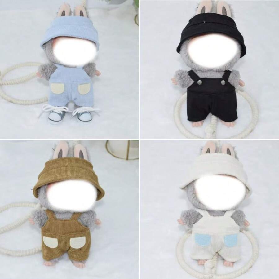 1pc 17cm Plush Doll Outfit With Hat, Suspender Pants, Doll Figurine, Bucket Hat Doll Accessory - Multicolor - View 1