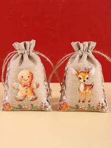 6 pezzi Borse regalo in juta con motivi natalizi ad acquerello, con laccetti, con disegni misti di Babbo Natale, Schiaccianoci e soldato, borse in lino riutilizzabili per feste, ideali per confezioni regalo, baby shower, decorazioni natalizie per la casa 2025, borse multiuso per regali Capodanno 2026