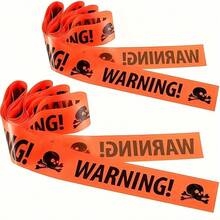 1pc Orange Pirate Skull Warning Tape, For Halloween Decoration, Scary Party Decor Warning Tape