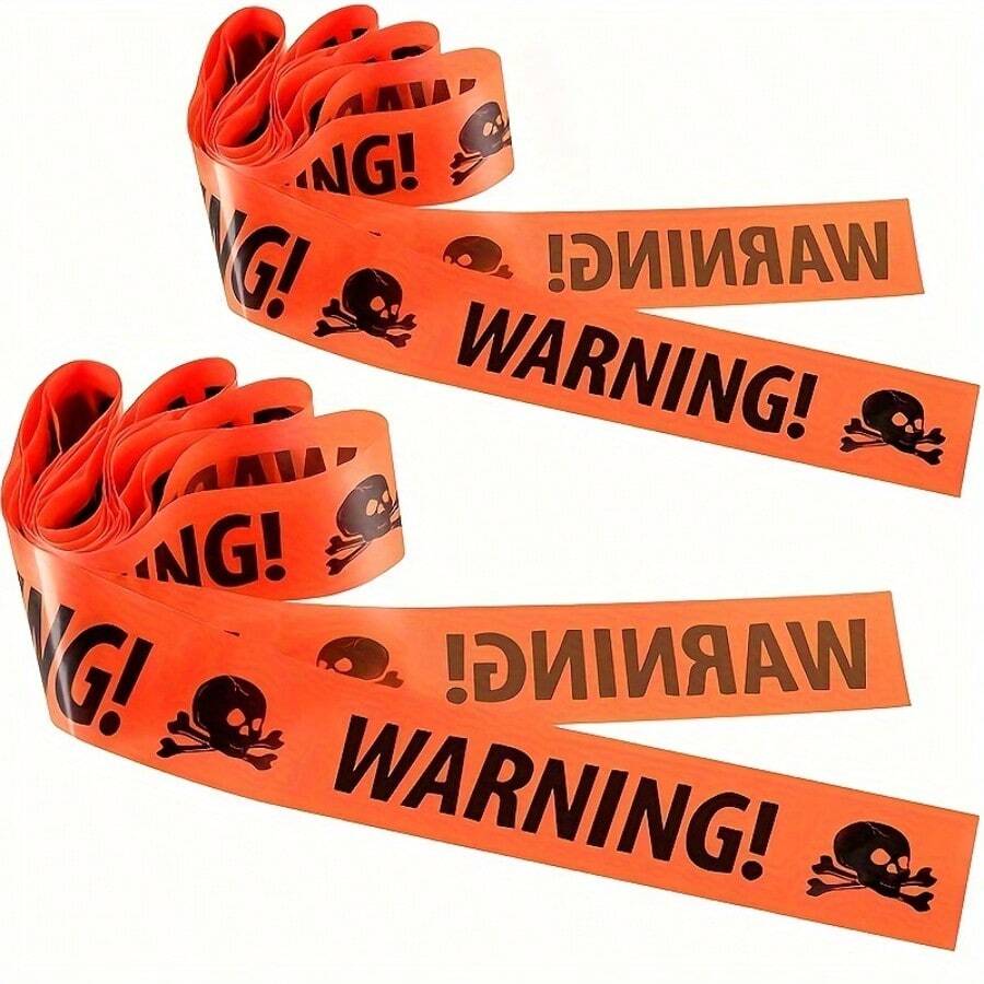 1pc Orange Pirate Skull Warning Tape, For Halloween Decoration, Scary Party Decor Warning Tape