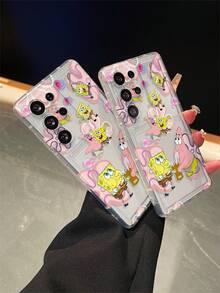 SpongeBob SquarePants 1 pieza Funda de teléfono con perforaciones a prueba de caídas, con diseño minimalista de flores y Spongebob, compatible con Samsung/ 16/15/14/13/12/11Pro Max/12Pro/14Plus y otros modelos - Multicolor - Ver 5