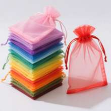 50/100pcs White Organza Gift Bags, New Year Party Candy Bags, Wedding Favor Bags, New Year Party Colorful Drawstring Organza Bags With Ribbons, Multiple Sizes, Baking Packaging Bags, Jewelry Gift Bags, Suitable For Weddings, Back To School Gifts, Family Gatherings, Celebrations, Outdoor Parties, All Seasons, Can Also Be Used As Fruit Protection Bags