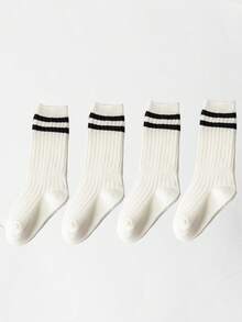 1/4 Pair Children's Long Tube Socks, Sports Student Calf Socks, Breathable Moisture-Wicking Suitable For 1-12 Years Old Kids Daily Wear - Black and White - View 24