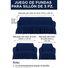 3 Pieza Funda Cubre Sala con Falda Tipo Plumeti Funda de Sofá Lavable Elástica Fácil de Instalar Fundas para Sillones Sala (1 plaza, 2 plazas, 3 plazas) Decoración Sala Azul Marino - Azul Marino - Ver 7