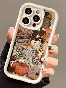 1pc Fashionable Halloween Pumpkin & Ghost Graphic Splicing Pattern Full Coverage Anti-Fingerprint White Soft Phone Case Compatible With IPhone 16 Pro Max/16/16 Pro/16 Plus/15/15 Pro Max/15 Pro/11/12/13/14 Pro Max/11 Pro/11 Pro Max/12 Pro/12 Pro Max/13 Pro/13 Pro Max/14 Pro/14 Pro Max, Creative High-End Design - Multicolor - View 1