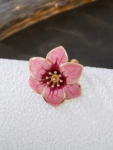 1 件手工渐变扎染粉色花朵设计休闲订婚戒指，甜美可爱，适合女士 - 粉色 - 查看 4