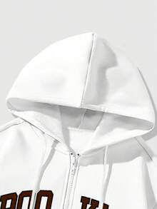 女式卫衣外套，秋冬款，拉链开合，保暖内衬，美式风格，品牌标志，十字英文字样印花 - 白色 - 查看 4