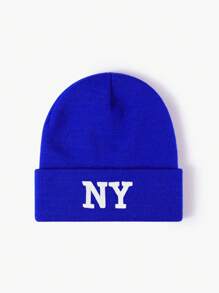 1 Peça Gorro de Malha Bordado NY, Boné Casual Ajustável com Proteção Solar para Outdoor, Adequado para Meninos e Meninas, Primavera/Outono, Viagem, Praia, Férias