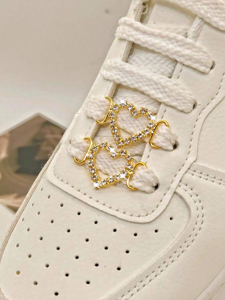 2 件优雅空心合金鞋饰，饰有闪亮水钻和人造珍珠，适合靴子和运动鞋