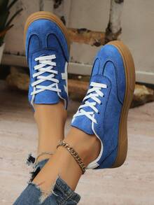 New Casual Sports Shoes, Fashion Versatile Suede-Like Lace-Up Women Sneakers, Student Shoes - Teal Blue - View 2