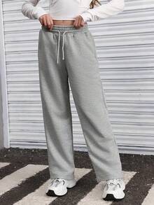 Girl's Straight Wide Leg Sweatpants Casual High Waisted Baggy Joggers Track Pants - 淺灰色 - 查看 4
