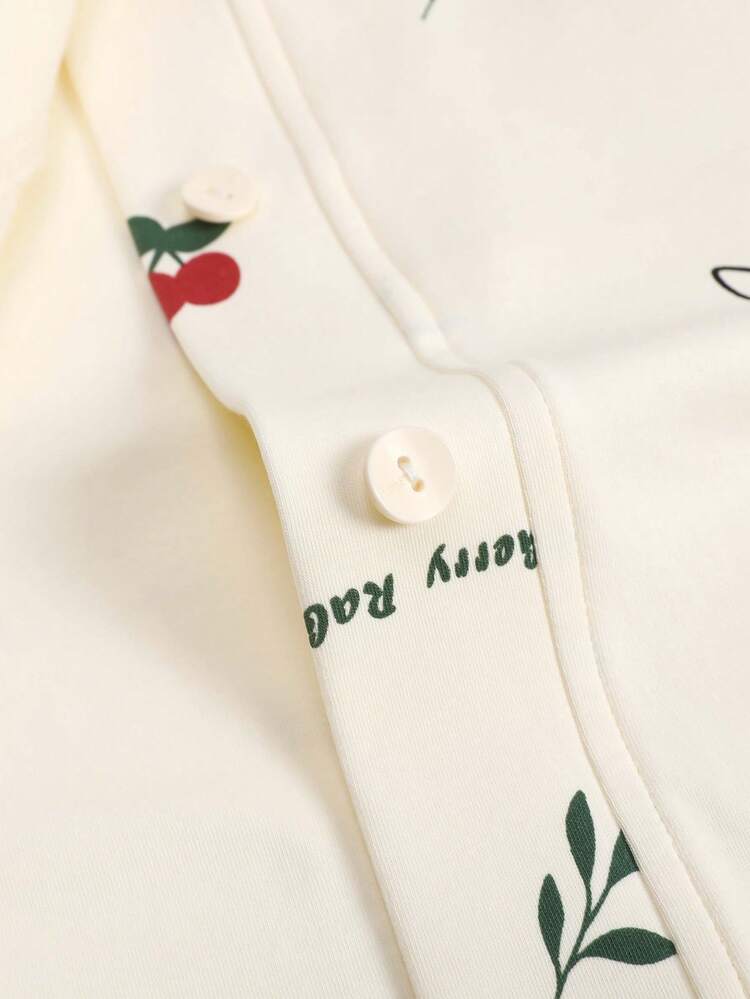 [PONX]2pcs Women V-Neck Pajama Set, Long Sleeve Top And Pants, Soft Homewear For Spring And Autumn, Fall Winter Clothes - Beige - View 8