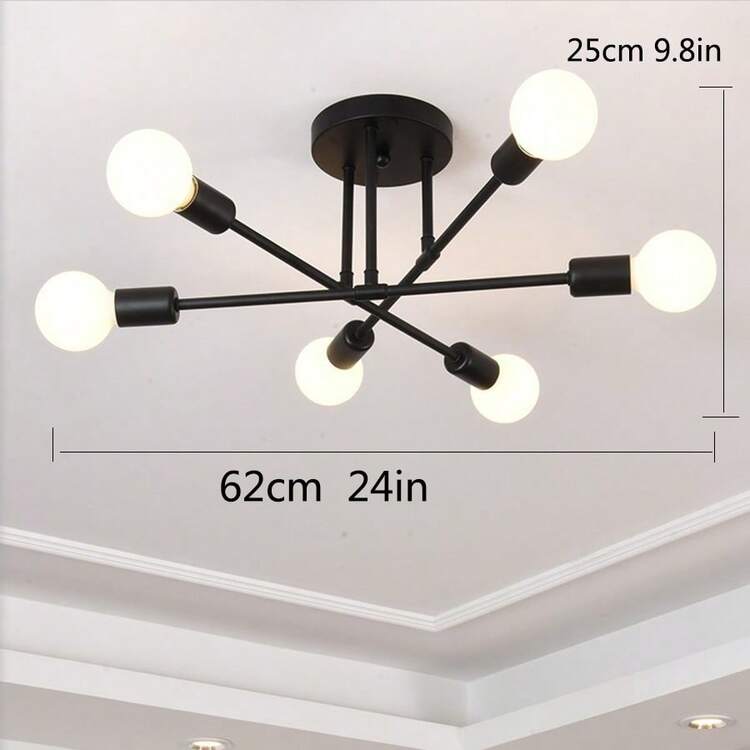1 chiếc đèn trang trí phòng khách nhỏ bằng sắt, đèn treo trần kiểu Bắc Âu nhân tạo, đèn trần 6 bóng nhiều màu, đèn treo phong cách công nghiệp (Không bao gồm bóng đèn) - Nhiều màu - Xem 14