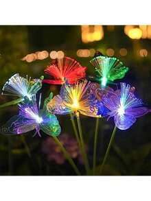 Solar-Powered Butterfly Ball Lantern, Outdoor Hanging LED Light, Plastic Solar Charging, 600mAh Nickel Battery, No Remote Control, Non-Removable Photovoltaic, Decorative Garden Light - Fiber Optic 6 Head Butterfly colorful Light - 查看 2