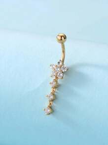 1pc Stainless Steel Plum Blossom Zirconia Navel Piercing Jewelry For Women, Everyday Belly Button Ring