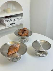 1pc Stainless Steel Cake Stand With Elegant Base, Dessert Display Plate, Multi-Function Fruit Tray, Suitable For Dining Table Decor, Home And Kitchen Serving Platter, Ramadan Use - Silver - View 4