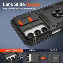 适用于三星 Galaxy A55 A36 A26 A16 A54 A34 A14 A15 A05 5G 手机壳，带滑动摄像头盖和内置 360° 旋转指环支架，磁吸式防震设计，也适用于 Galaxy S25 S24 S23 S22 S21 S20 Plus Ultra FE，国际版，非国内版。 - 黑色 - 查看 5
