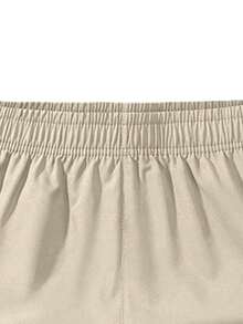 Boys' & Teens' Moisture Wicking Loose Solid Color Elastic Waist Shorts - Khaki - View 3