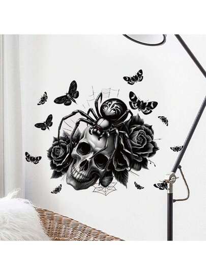 ملصق جداري قطعة واحدة بتصميم هالوين جمجمة قطة، ملصقات من مواد PVC قابلة للإزالة وذاتية اللصق، سهلة التمزيق، مناسبة لديكور الجدران والخلفيات في غرفة المعيشة والنوم، ديكور المنزل، ملصقات جدارية ذاتية اللصق لتجديد منظر المنزل، ديكور العطلات، هدايا عيد الميلاد والتخرج