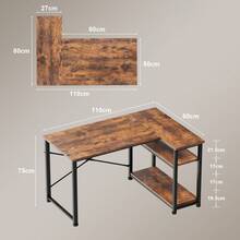 Gunji 110cm Gaming Table With Storage Compartments, Reversible PC Corner Table, Computer Table, Corner Gaming Table For Study - Rust Brown - View 5