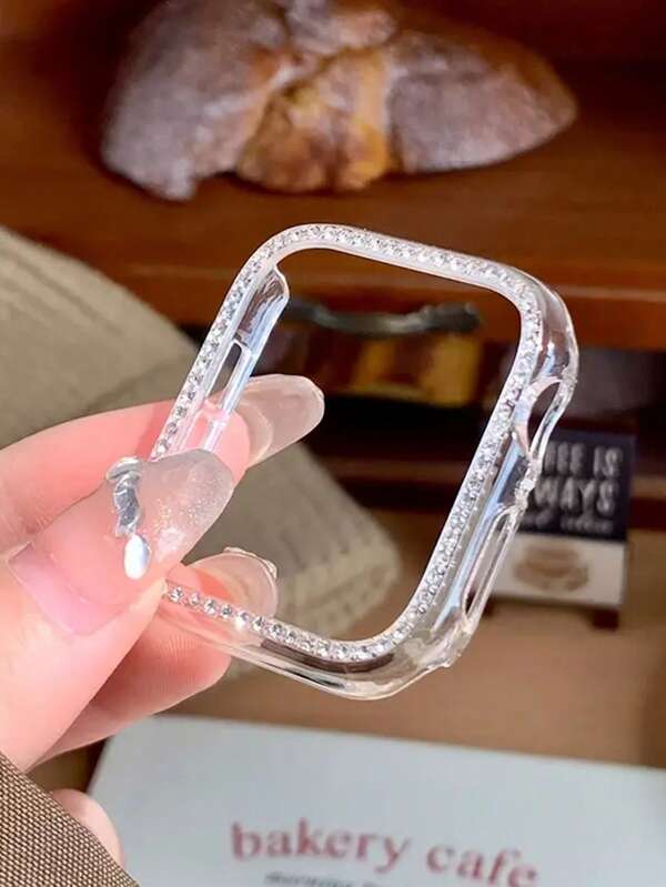 1 Piece Semi Pack Hard Case With Diamond Inlaid Border Transparent Watch Case Protective Cover, Suitable For Apple Watch Protective Case WatchS10/S9/8/7/6/5/SE/4/3 Protective Cover 38mm/40mm/41mm/42mm/44mm/45mm/46mm/49mm (Excluding Watch And Strap)