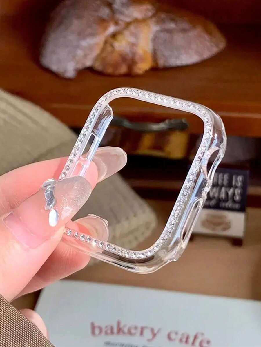 1 Piece Semi Pack Hard Case With Diamond Inlaid Border Transparent Watch Case Protective Cover, Suitable For Apple Watch Protective Case WatchS10/S9/8/7/6/5/SE/4/3 Protective Cover 38mm/40mm/41mm/42mm/44mm/45mm/46mm/49mm (Excluding Watch And Strap)