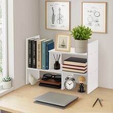 Bookcase Wood Desktop Book Shelf Expandable Desk Organiser Office Storage Bookcase For Home Or Office - White - View 2