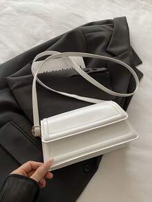 New Fashion Women's Handbag, Solid Color Fabric Material, Large Capacity Square Bag, Simple Stylish Versatile Elegant Shoulder Bag With Detachable Adjustable Strap - White - View 10