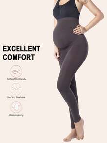 Women's Maternity Solid Leggings - Slim Fit Medium Stretchy High-Waisted Yoga & Sports Pants - 紫紅色 - 查看 5