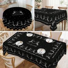 1pc Halloween Tablecloth - Black & White Ghost Hand, Cat, Moon, Skull Pattern - Wrinkle-Resistant Polyester Rectangular/Round Tablecloth, Suitable For Indoor/Outdoor Theme Parties, Holiday Dinners, Home Decor, Machine Washable, Easy Care, Perfect For Holiday Atmosphere Lovers