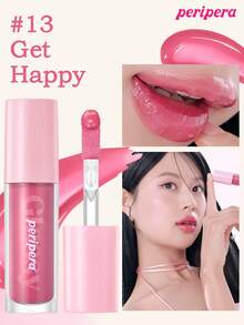 Peripera K-Beauty Ink Glasting 唇彩，纯素，含植物萃取油，水润色调，镜面水润唇彩，玻璃唇彩，丰唇，自然保湿，轻盈滋润，提亮肤色，持久，舒适，不粘腻，适合敷面膜，无白膜，K-Beauty，韩国彩妆 - #13 Get Happy - 查看 2
