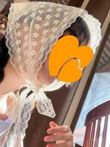 Koronkowa opaska na głowę z trójkątnym szalikiem dla kobiet, ręcznie robiona na szydełku w stylu koreańskim, pusty wzór, rekwizyt do zdjęć