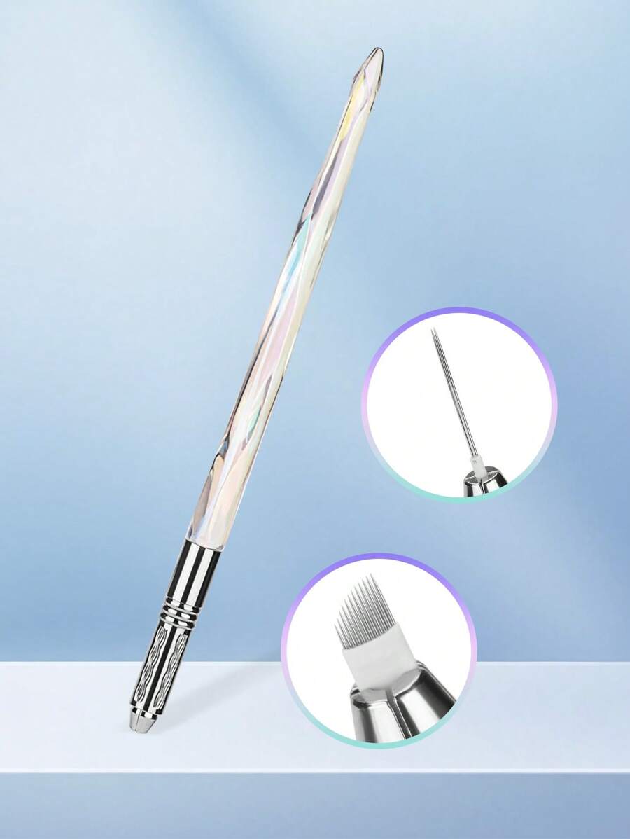 1pc Lightweight Gradient Acrylic Eyebrow Tattoo Pen With Aluminum Alloy Cross-Shaped Tip (Compatible With Round Needle Blade), Handmade Pen For Microblading